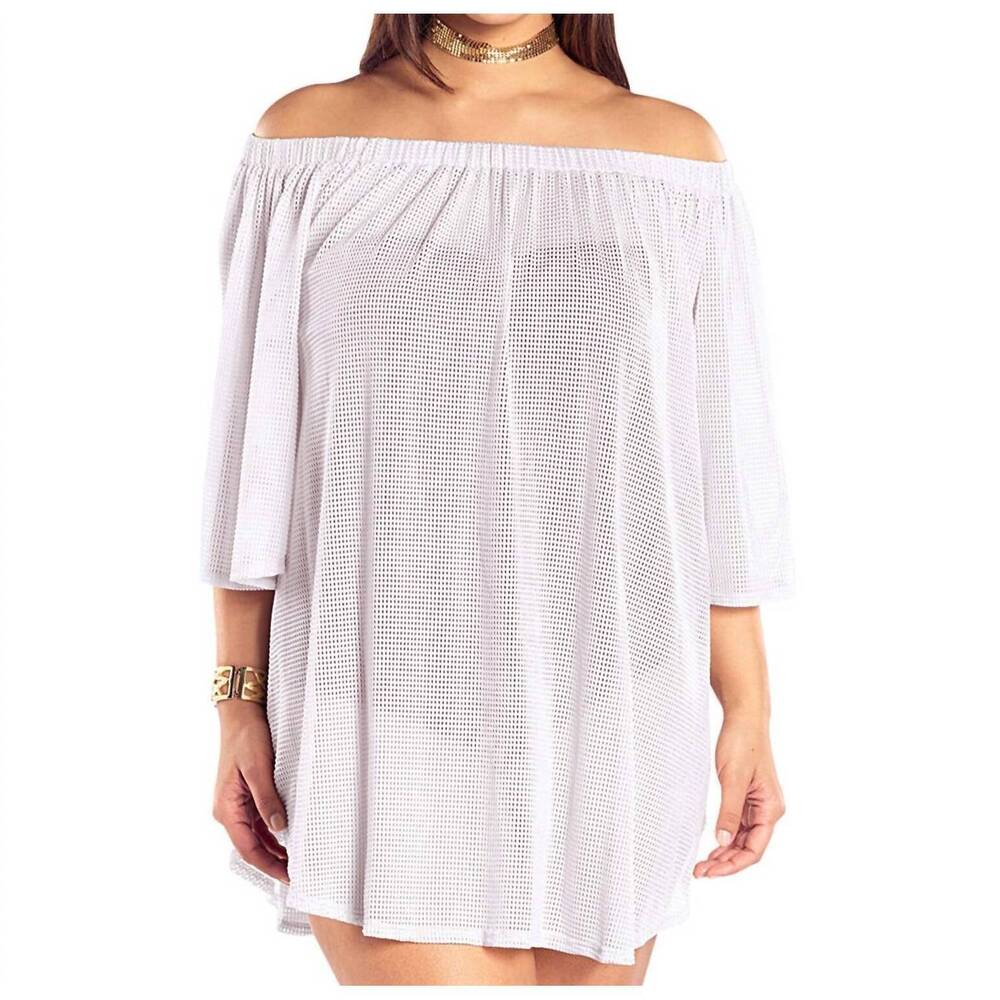 NEW ALWAYS FOR ME plus size off the shoulder cover up tunic in white